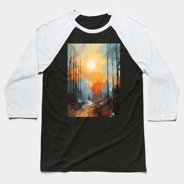 Abstract Sunset Watercolor Sunset Baseball T-Shirt by Art-Jiyuu